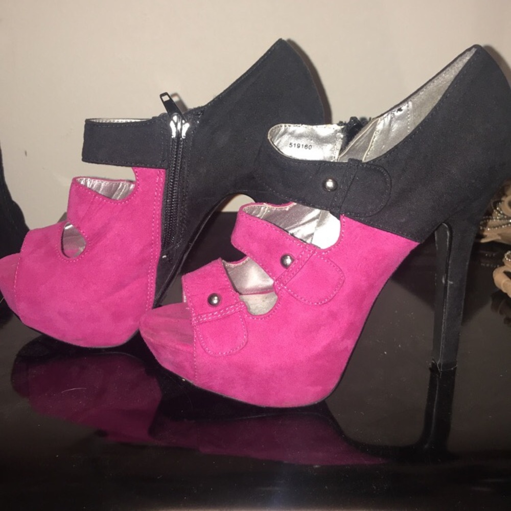Pink and black heels